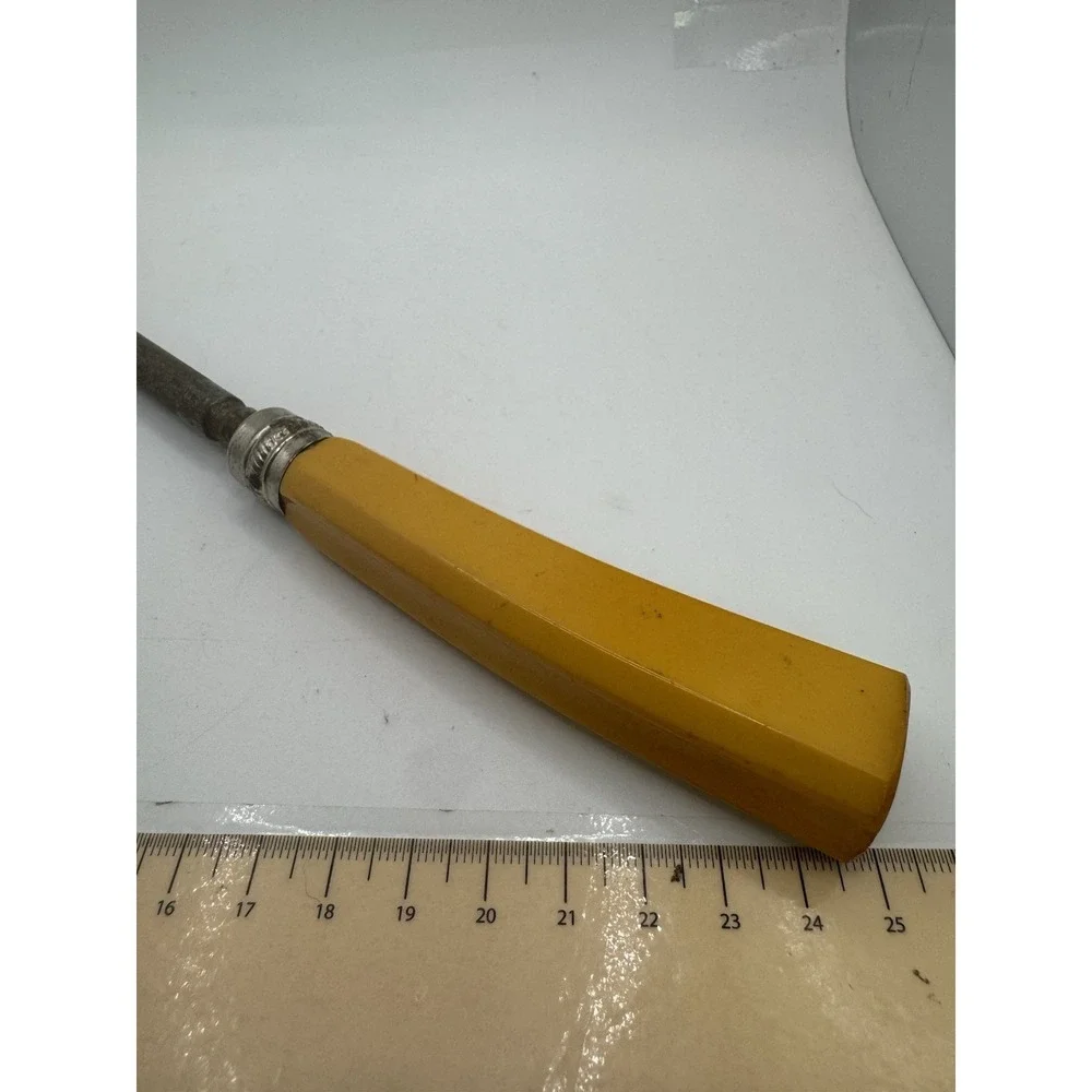 Vintage Butterscotch Bakelite Handle Honing Steel Knife Sharpener MCM 11.25